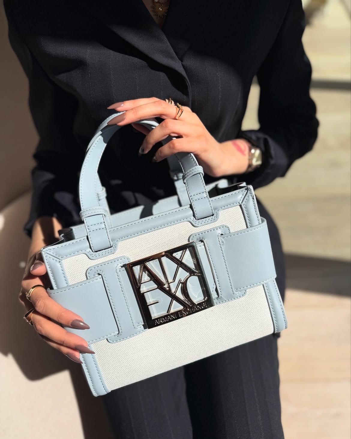 Armani Exchange Powder Blue Canvas Tote