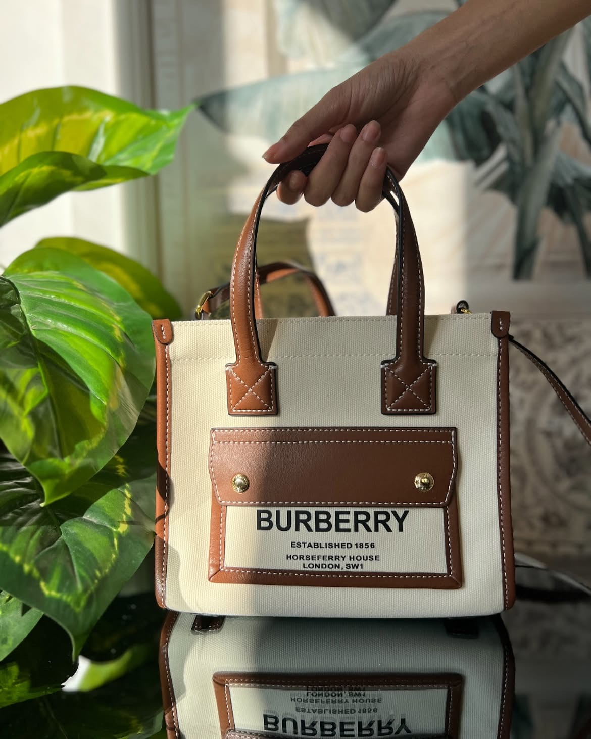 Burberry Ivory & Tan Pocket Tote