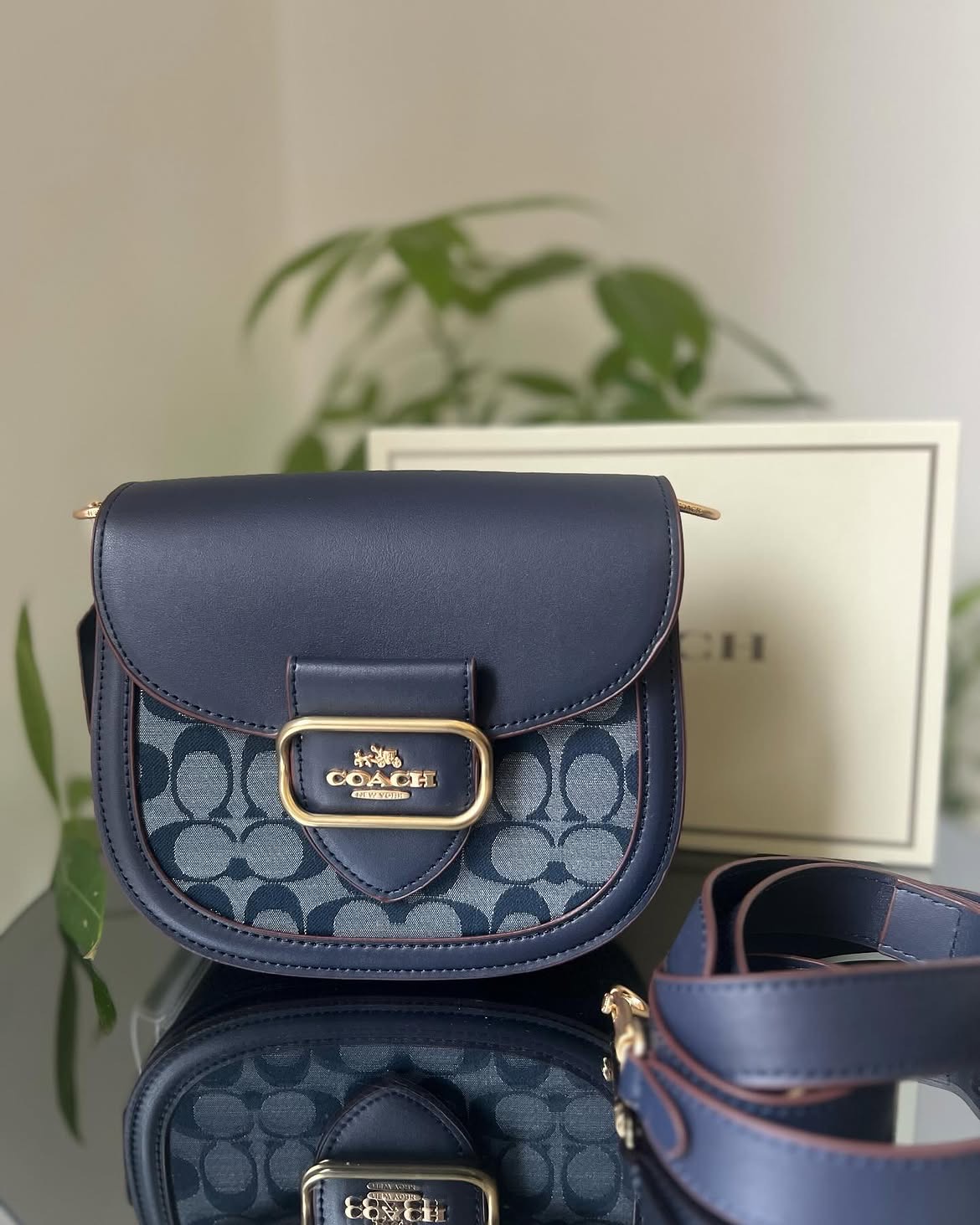 Coach Navy Signature Saddle Bag