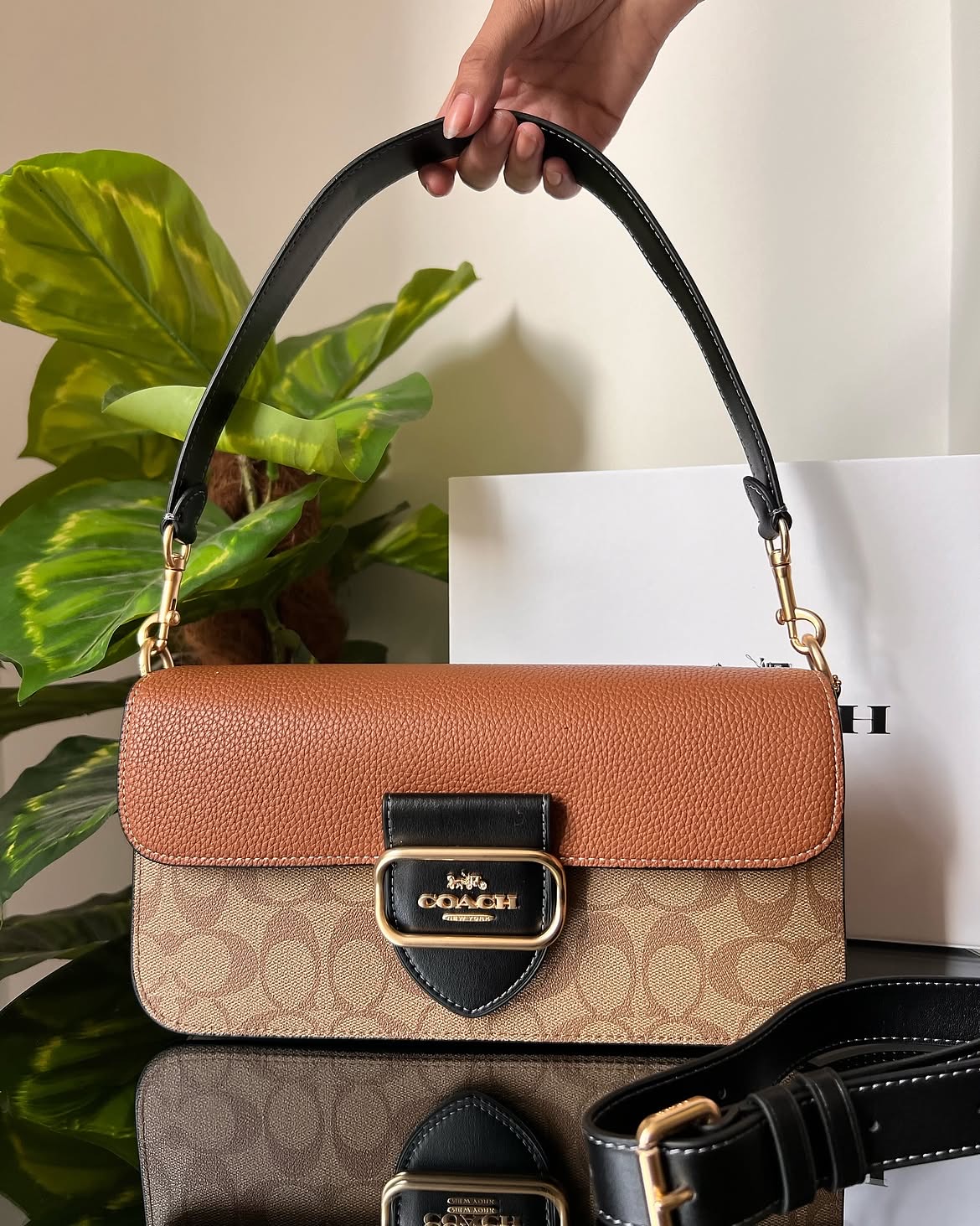 Coach Signature Tan Flap Shoulder Bag