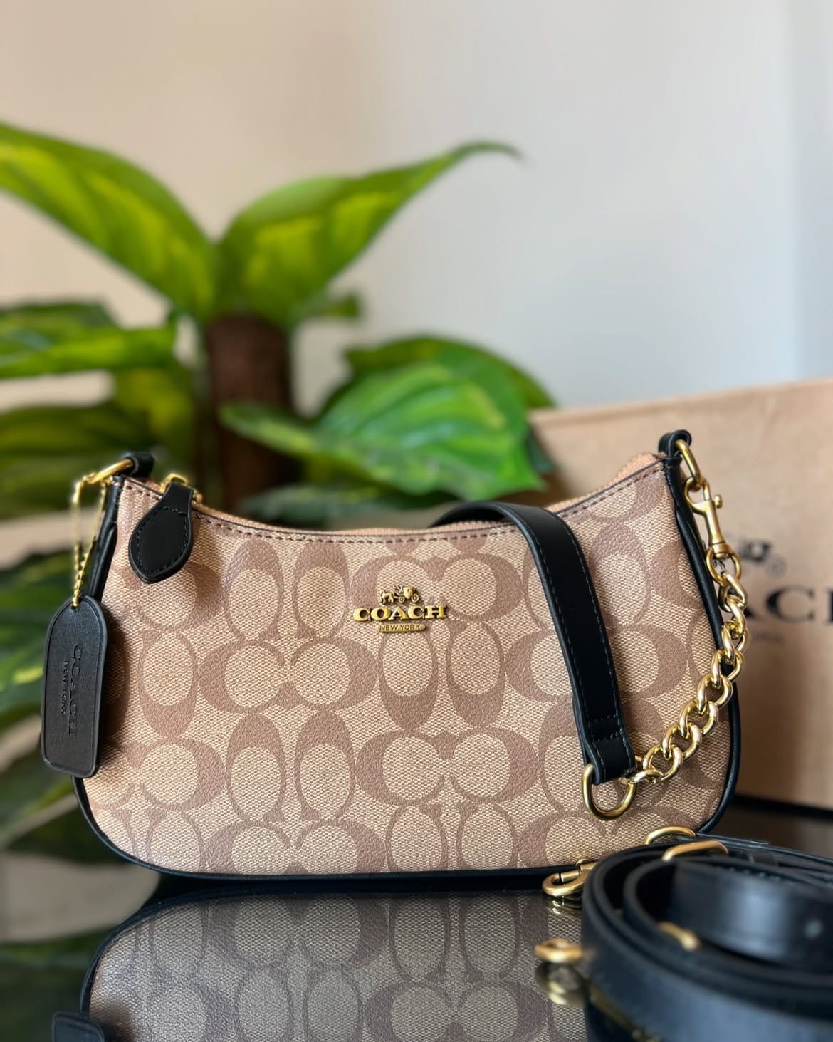 Coach Tan Signature Chain Shoulder Bag