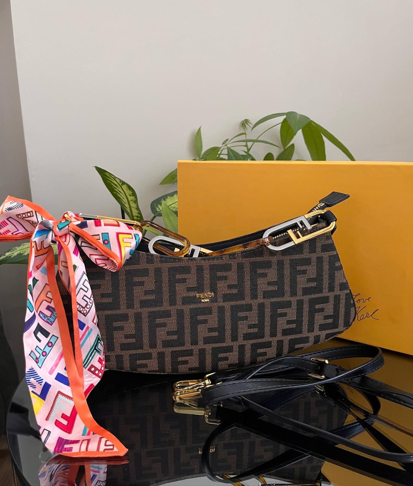 Fendi Brown FF Scarf Shoulder Bag