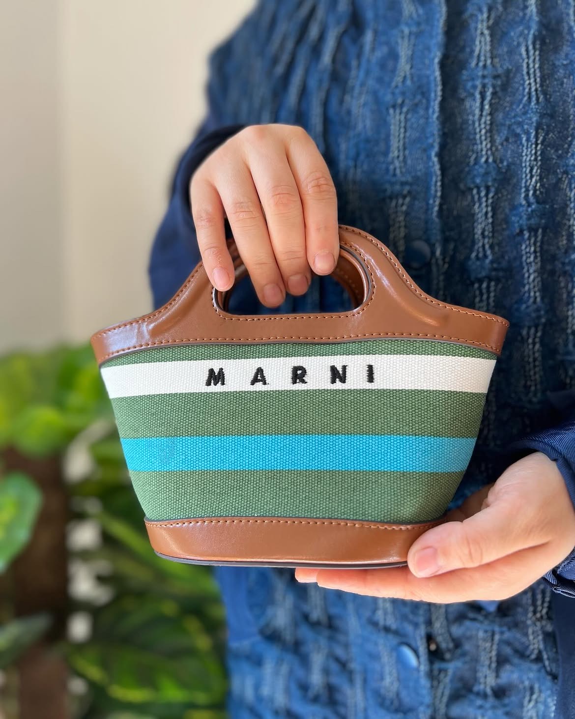 Marni Green & Turquoise Striped Mini Tote