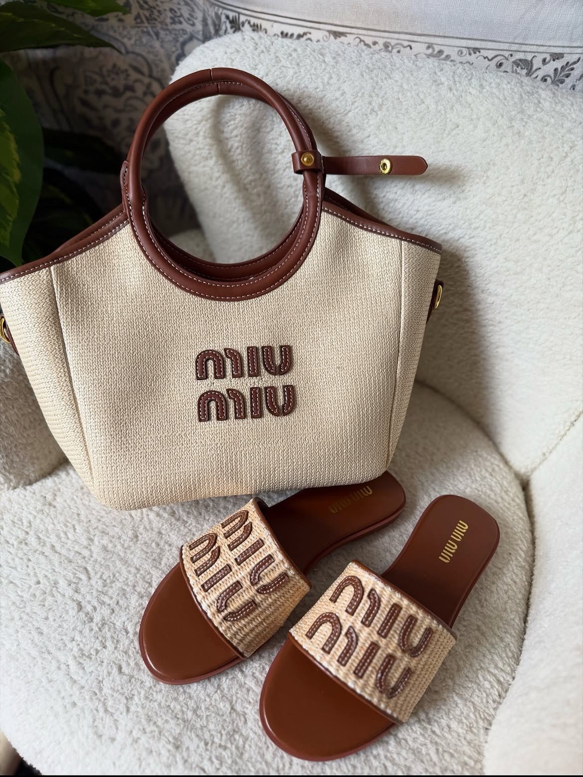 Miu Miu Natural Canvas Tote & Slide Set