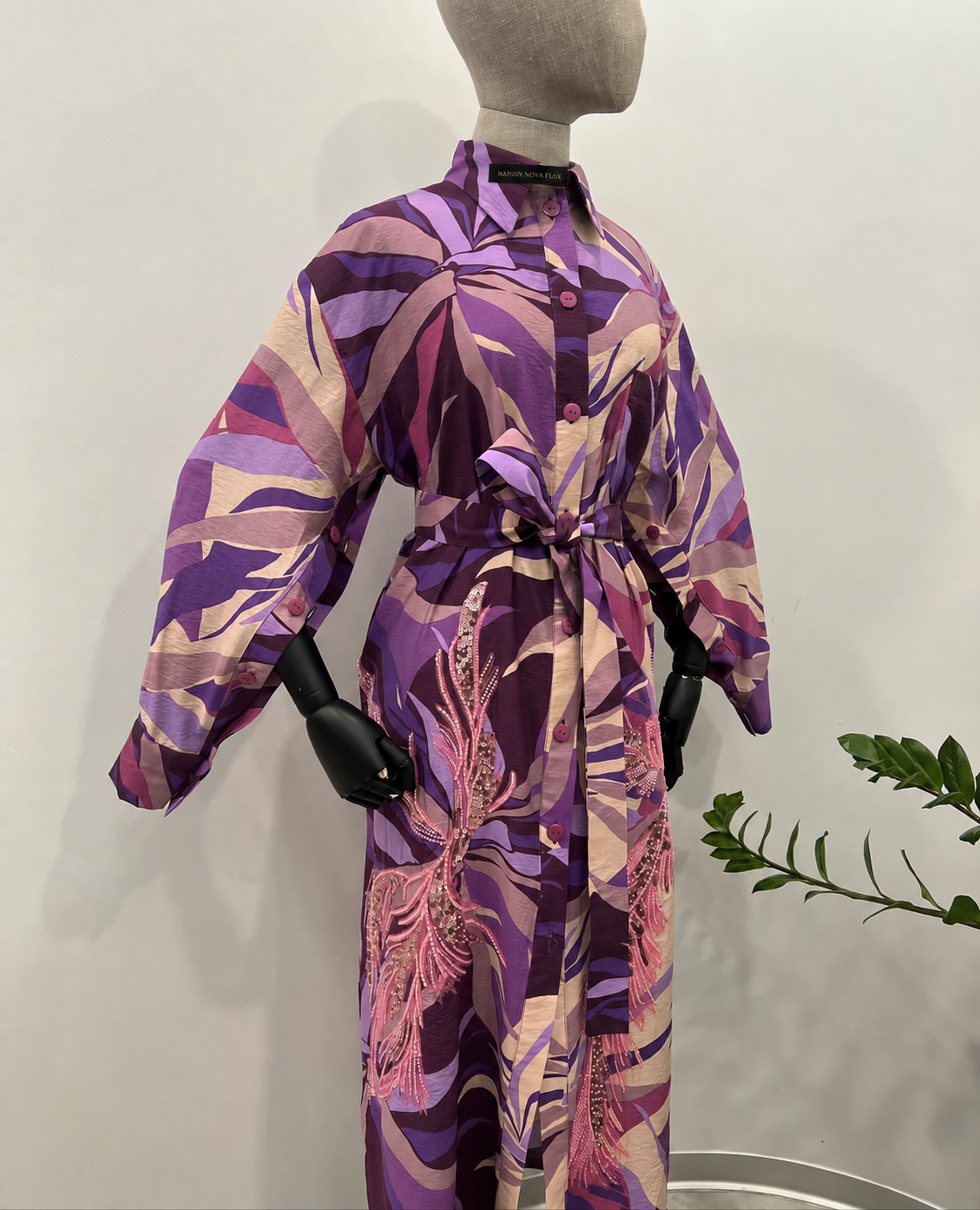 Amethyst Botanical Belted Shirt Dress