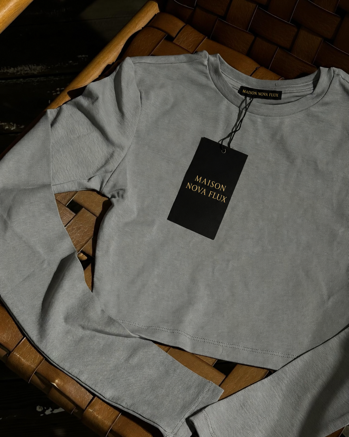 Ash Grey Long-Sleeve Crop Top
