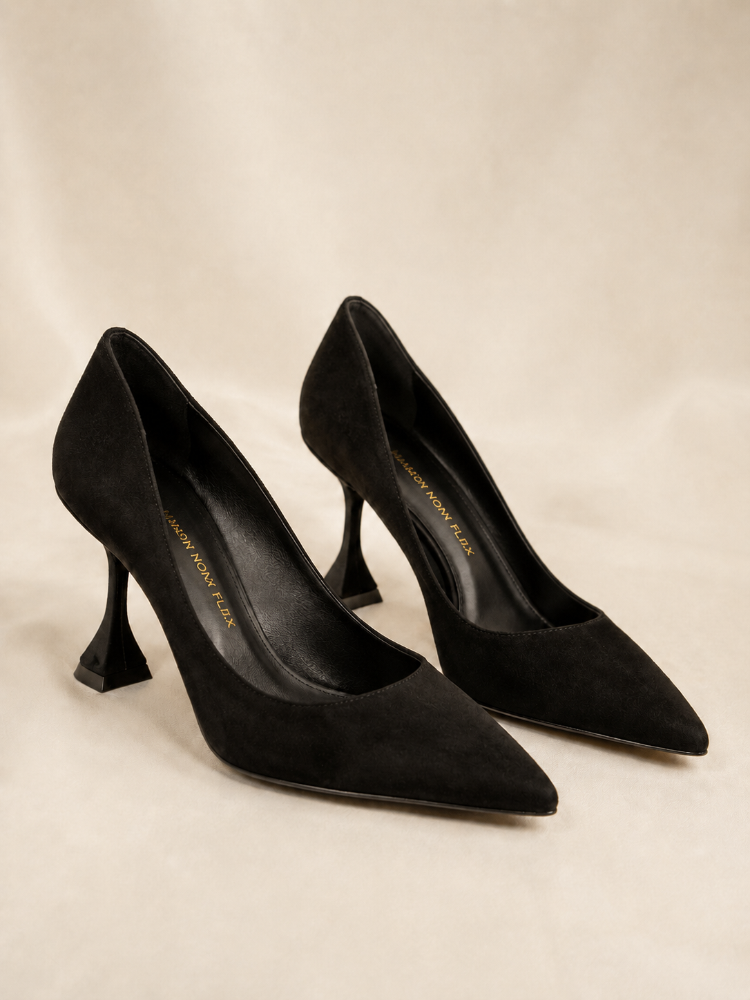 Black Sculpted Suede Pumps