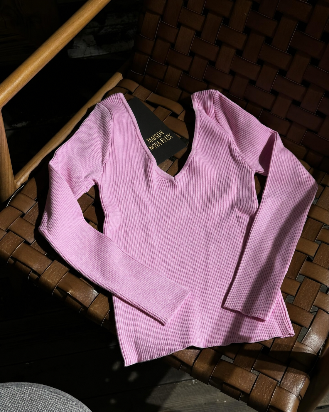 Blush Ribbed V-Neck Knit Top