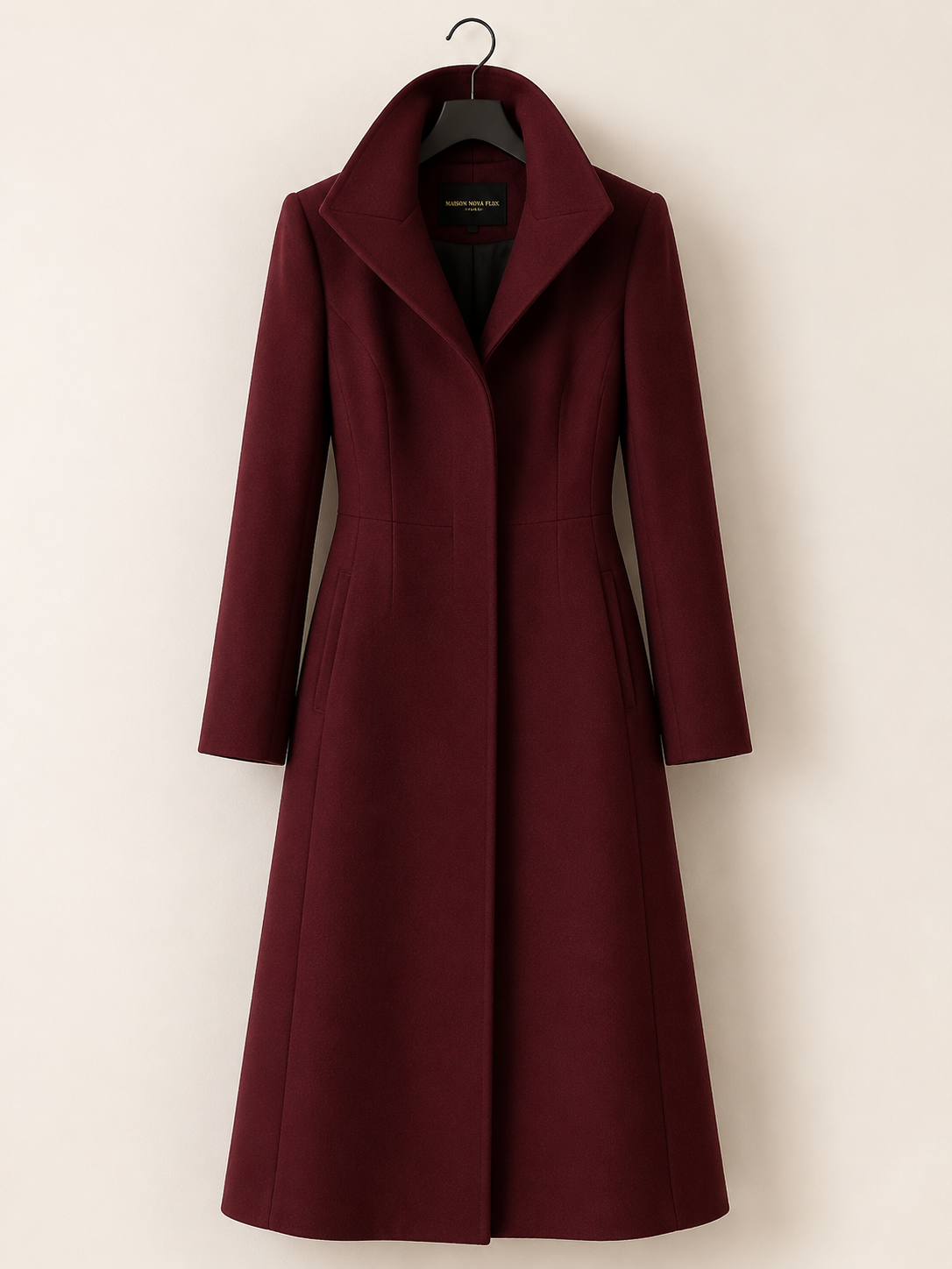 Burgundy Sculpted Wool Coat