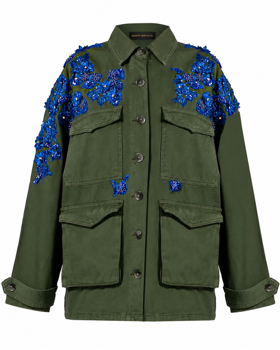 Emerald Cobalt Floral Sequin Utility Jacket