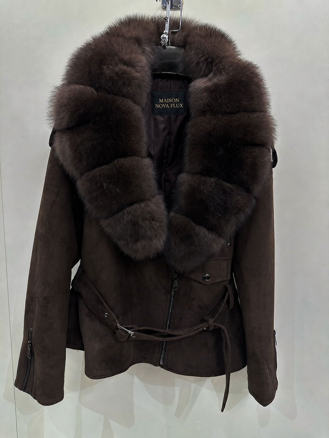 Espresso Fur-Trim Suede Jacket