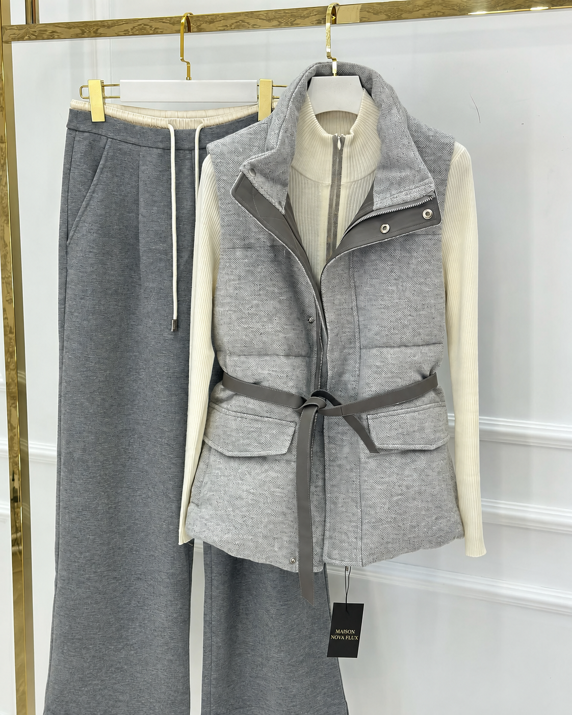 Grey Layered Knit & Vest Set