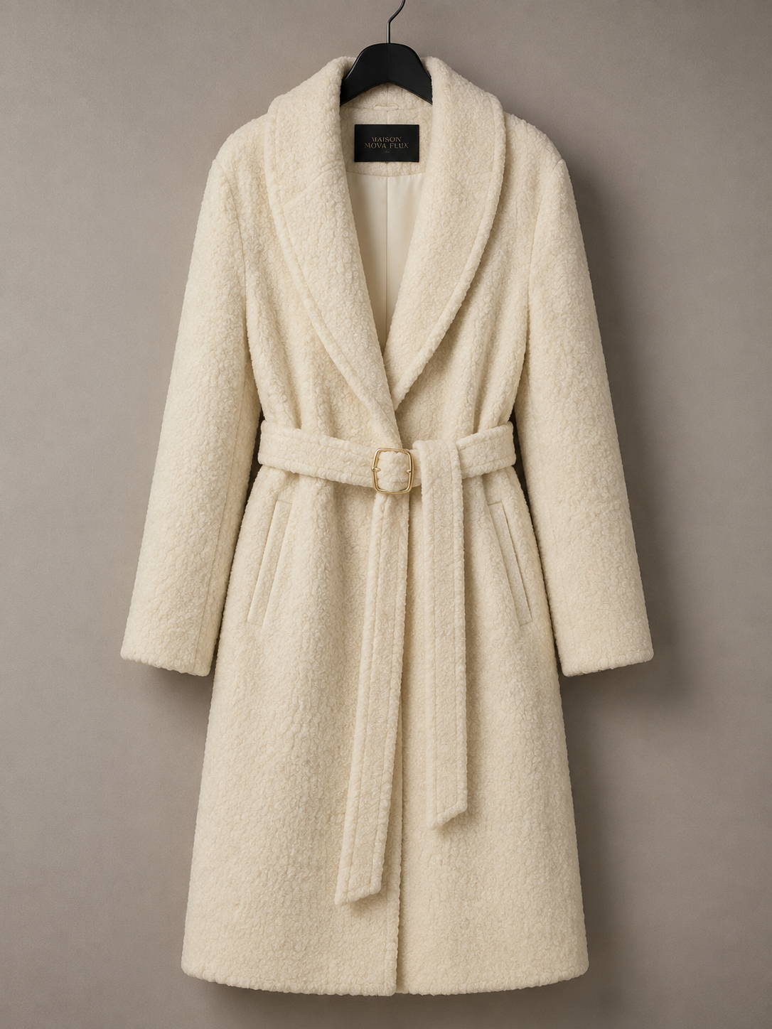 Ivory Bouclé Belted Coat
