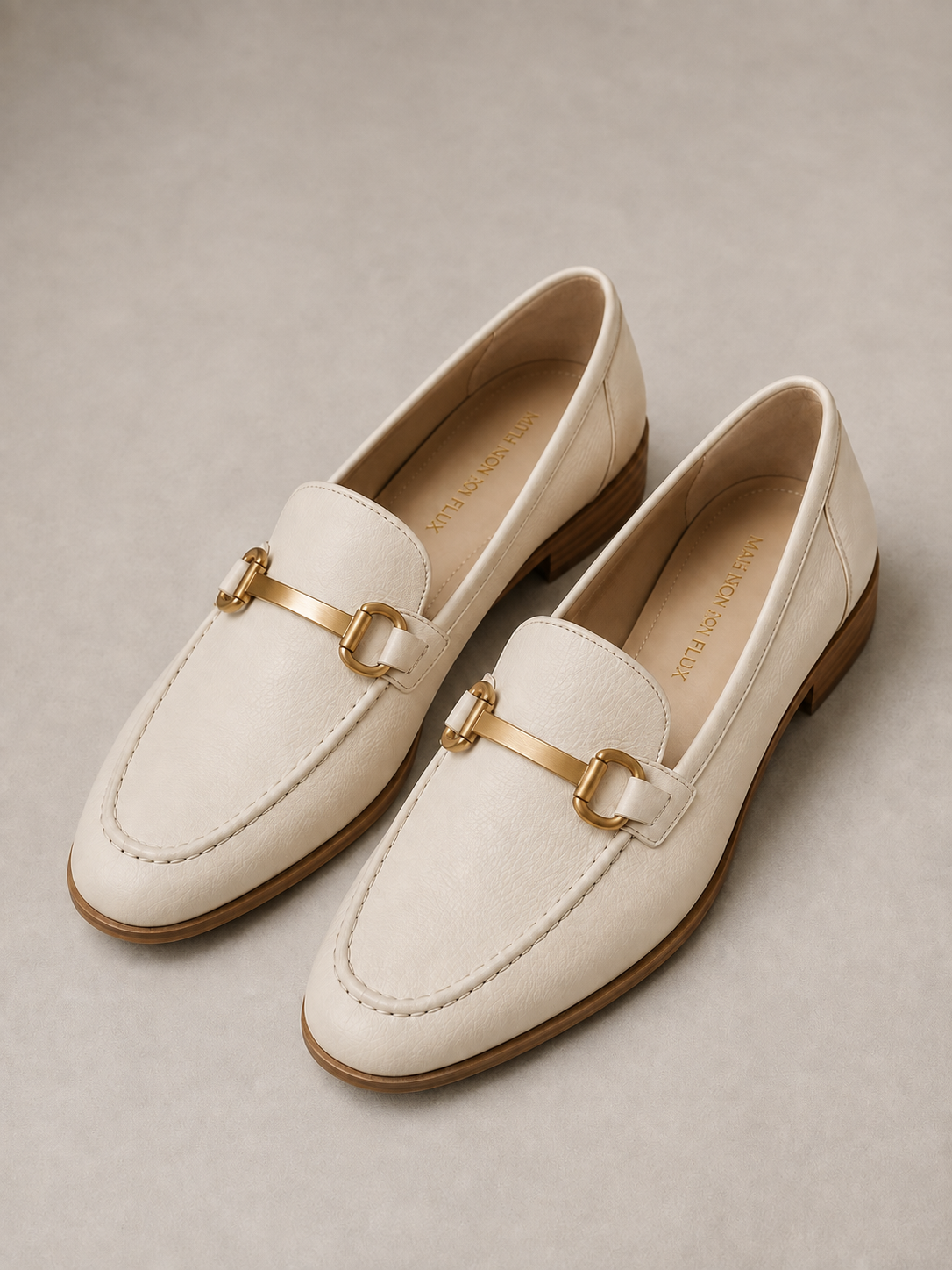 Ivory Gold-Detail Leather Loafers