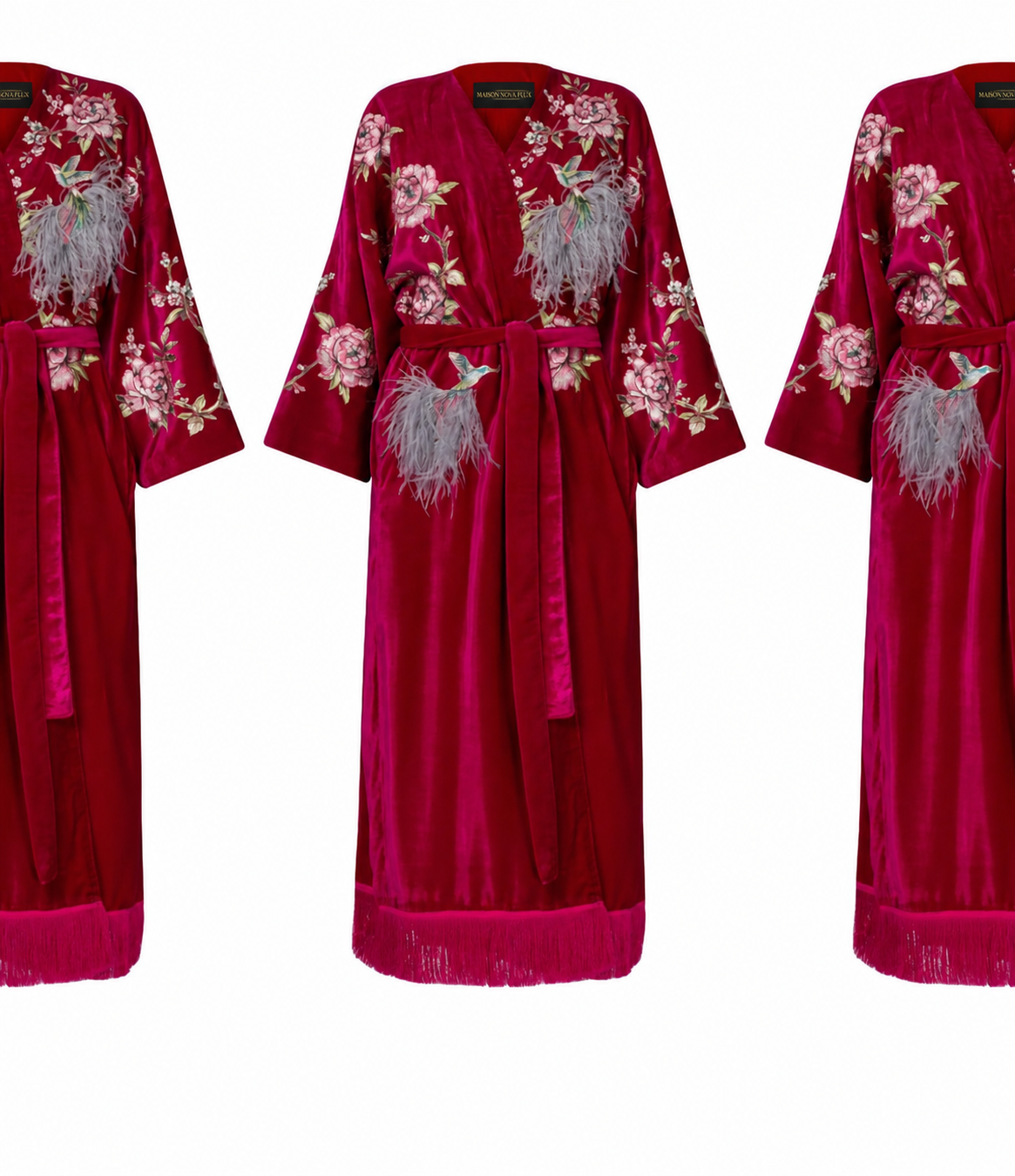 Ruby Hummingbird Embroidered Velvet Robe
