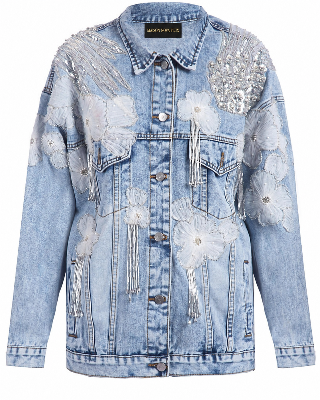 Silver Blossom Fringe Denim Jacket