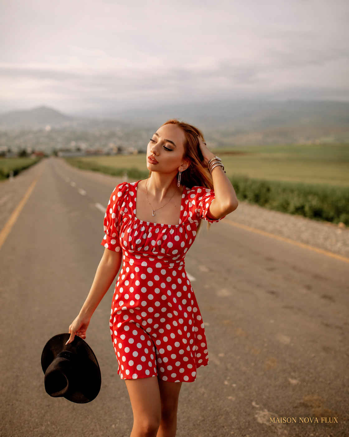 Scarlet Polka-Dot Puff-Sleeve Mini Dress